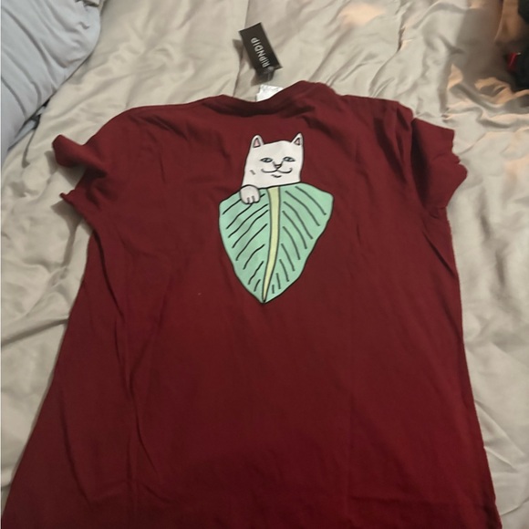Ripndip Maroon Tee with Cat and Leaf Design - Picture 1 of 2